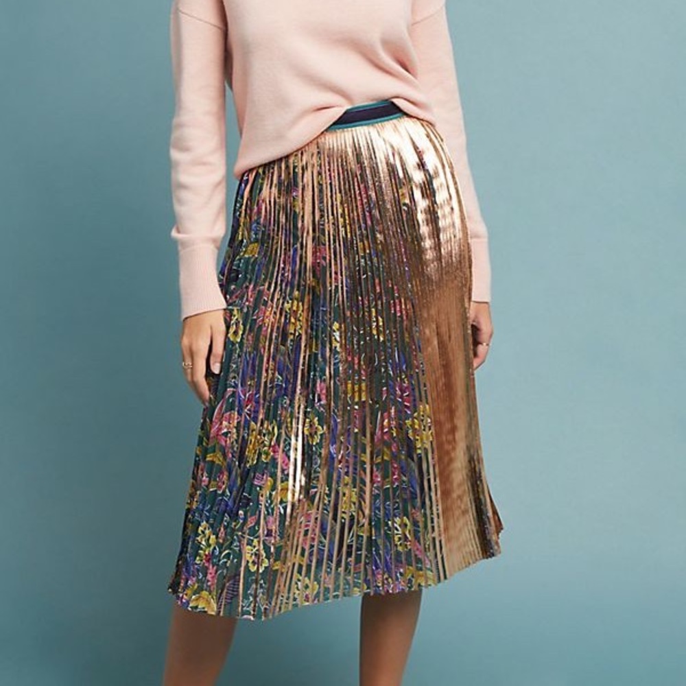 Anthropologie pleated metallic skirt